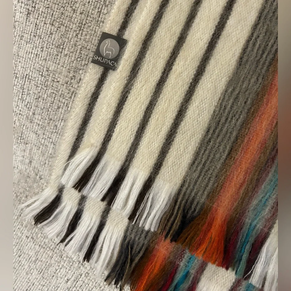 SHUPACA Cream Multicolored Soft Striped Scarf fringe